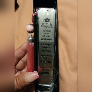 metal bookmark with pink tassel comes new in giftbox ready to gift!